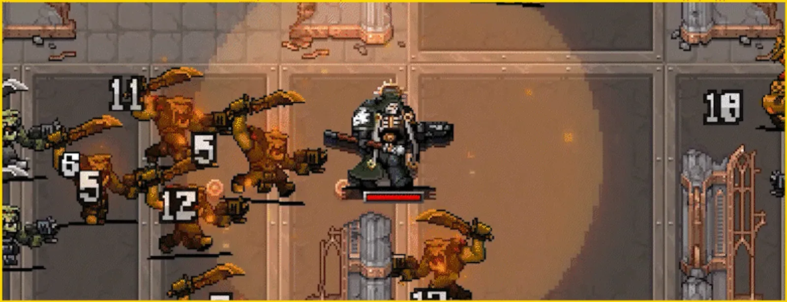 Space Marine unleashing a Power Fists attack into an Ork horde