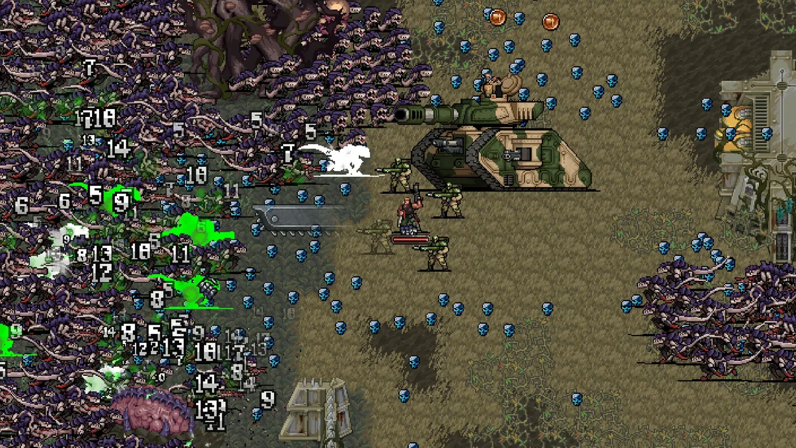 Space Marine and Imperial Guard fighting a Tyranid swarm in Warhammer Survivors